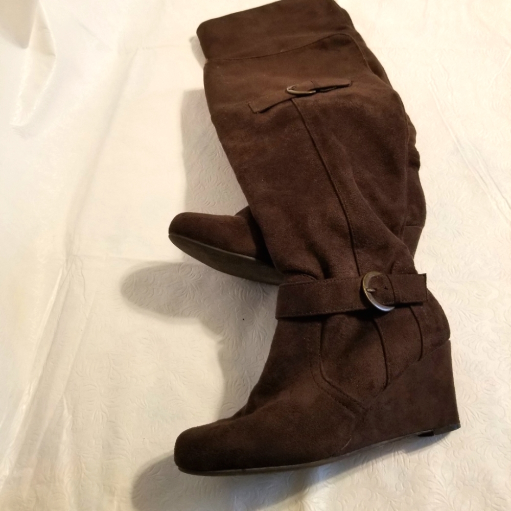 R2 Mackenzie Wedge Roll Top Knee High Boots